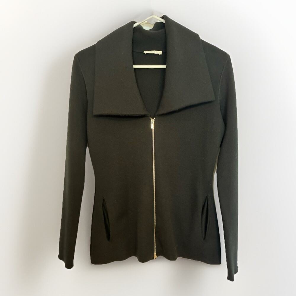 Manrico Cashmere Black Shawl Collar 100% Cashmere Full Zip Cardigan Small Italy
